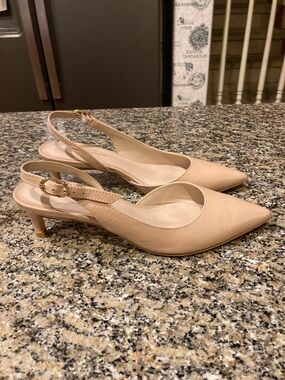 Stuart Weitzman Nude/Beige Pointed-Toe Slingback Kitten Heels Size 6